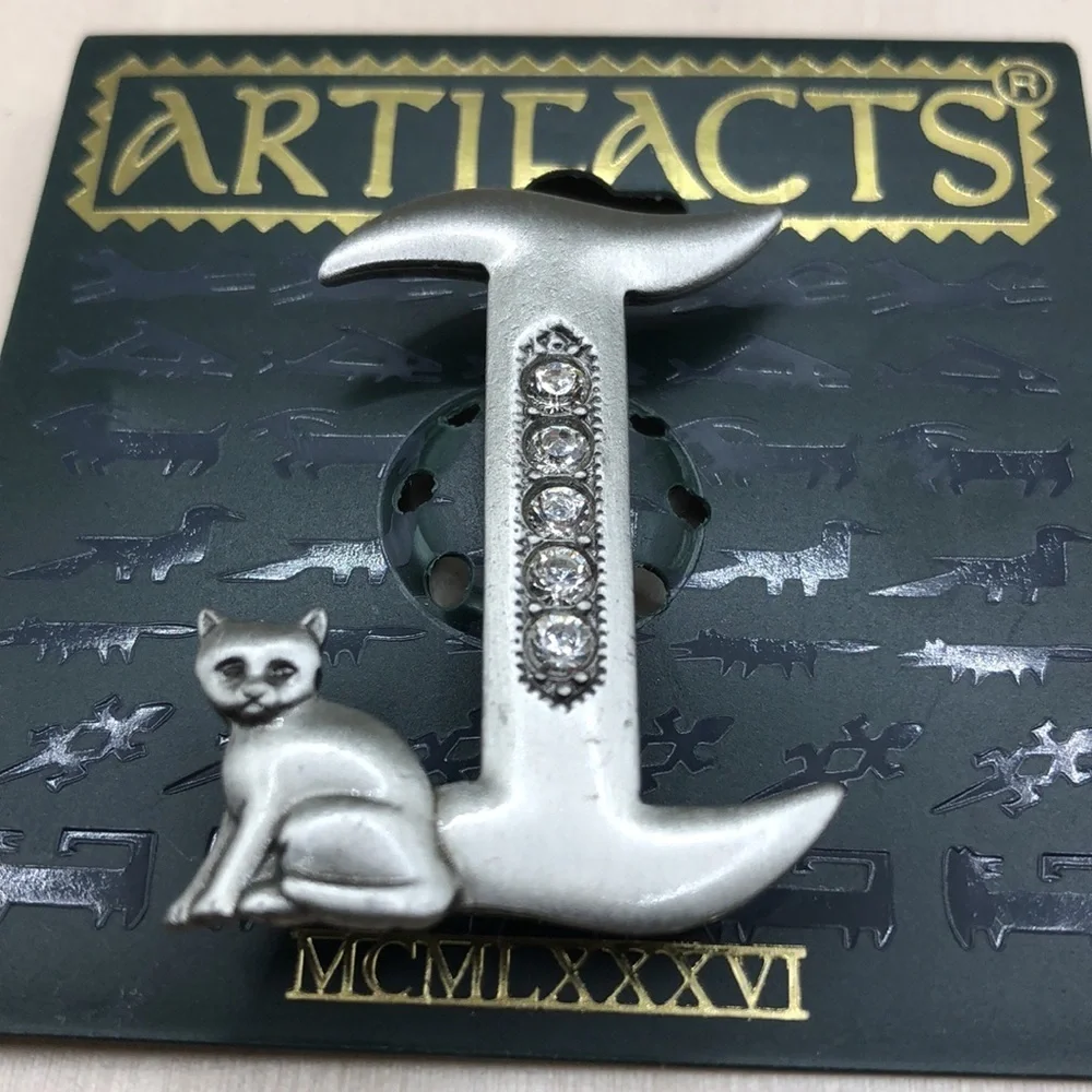 JJ Jonette Jewelry Artifacts Initial Letter I Cat Brooch Vintage. Statement.